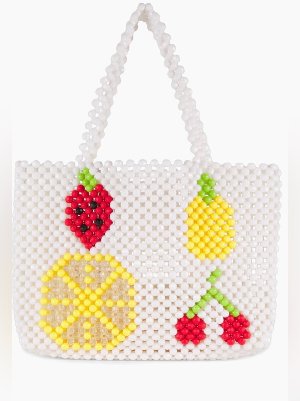 White Beaded Fruit Motif Tote Bag